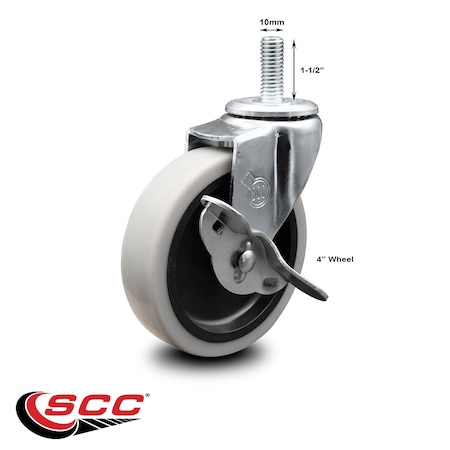 Service Caster 4 Inch Thermoplastic Rubber Wheel 10mm Threaded Stem Caster with Brake SCC SCC-TS05S410-TPRS-SLB-M1015